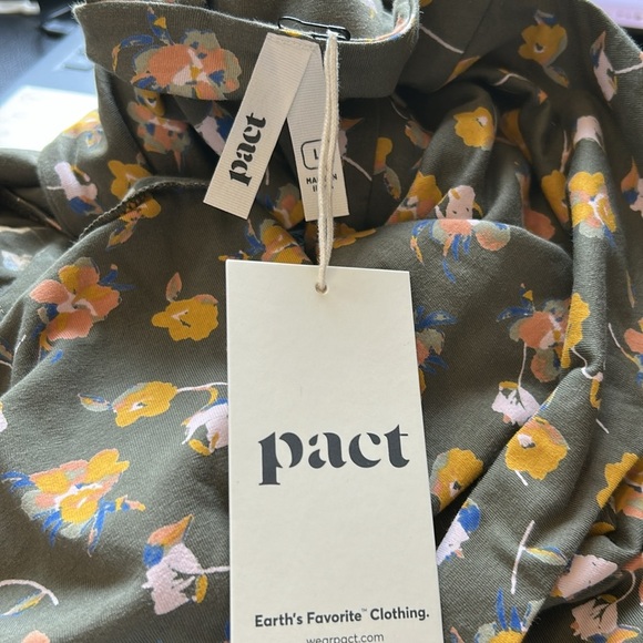 PACT Floral Dress Fit and Flare Sleeveless Tie Back Pockets Olive Green Sz L NEW - Picture 7 of 14